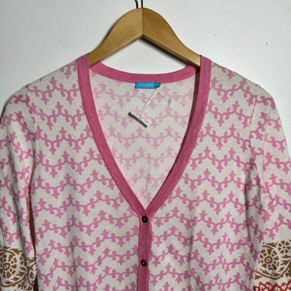 J. McLaughlin Cardigan Sweater Women XS Cotton Blend Pink Geometric Print NWOT - Picture 4 of 9